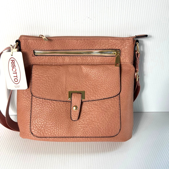 New Nylon Wide Strap Adjustable Crossbody Faux Leather Pocket Handbag Purse Pink